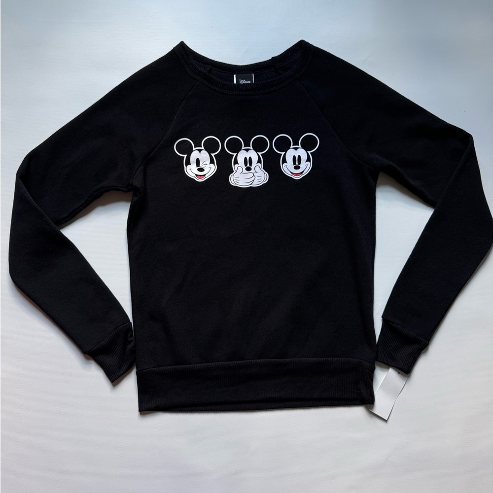 NWT Disney Mickey Mouse Character  Faces Graphic Black Sweatshirt  X- Small